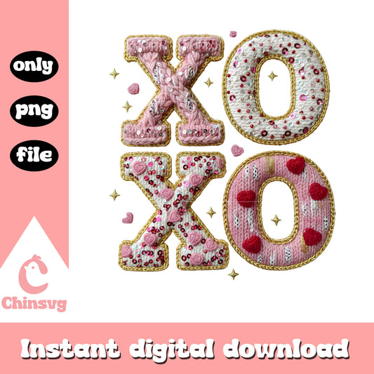 Valentine xoxo hearts crochet png, happy valentine my love​​ png