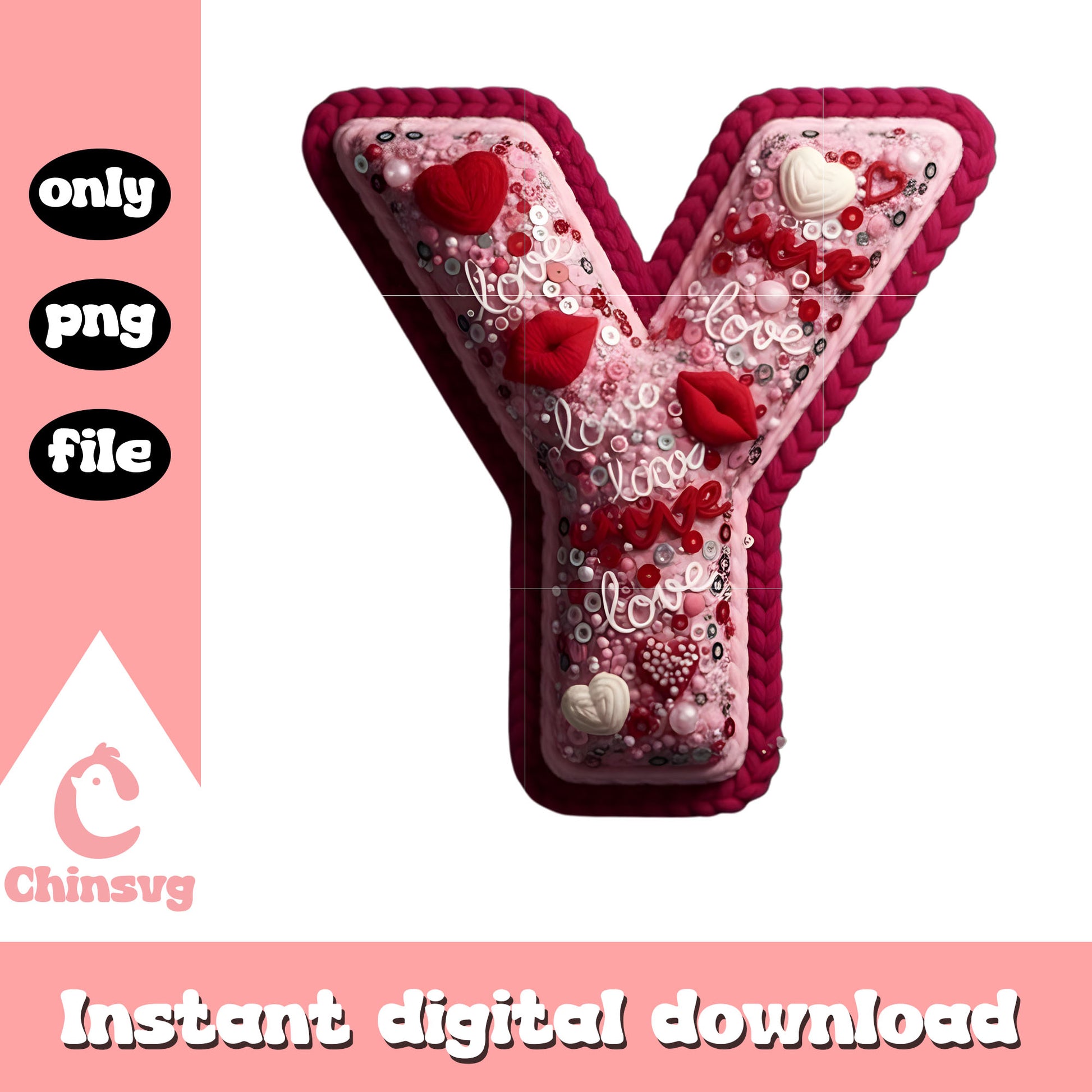 Valentine y custom crochet png, alphabet valentine​ png