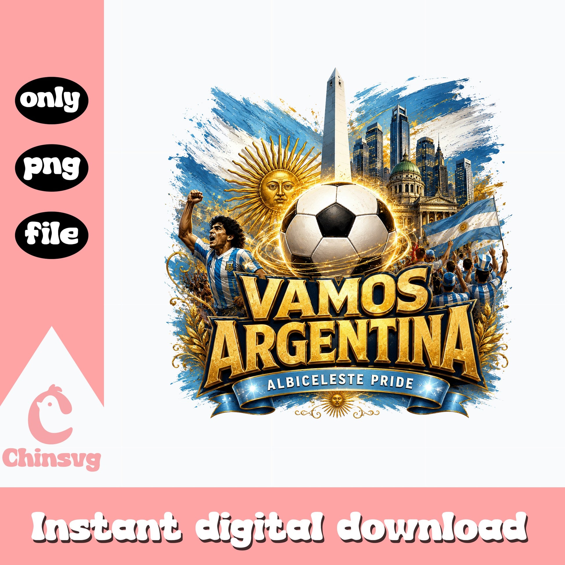 Vamos Argentina Soccer PNG, Albiceleste Pride Football PNG, Argentina Flag PNG