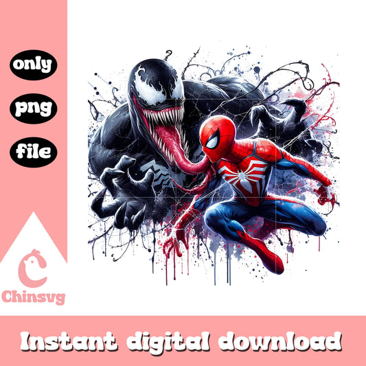 Venom and spiderman posing splatter effect png, venom spiderman png