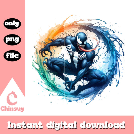 Venom marvel color splatter effect png, marvel venom character png