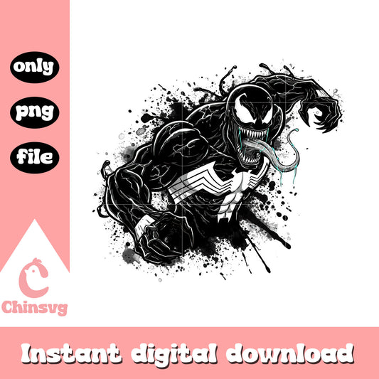 Venom posing splatter effect black white png, venom character png