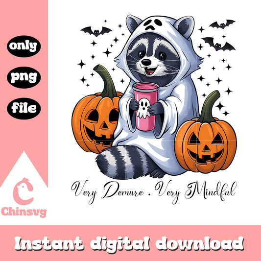 Very demure very mindful raccoon pumpkin png, pumpkin halloween png