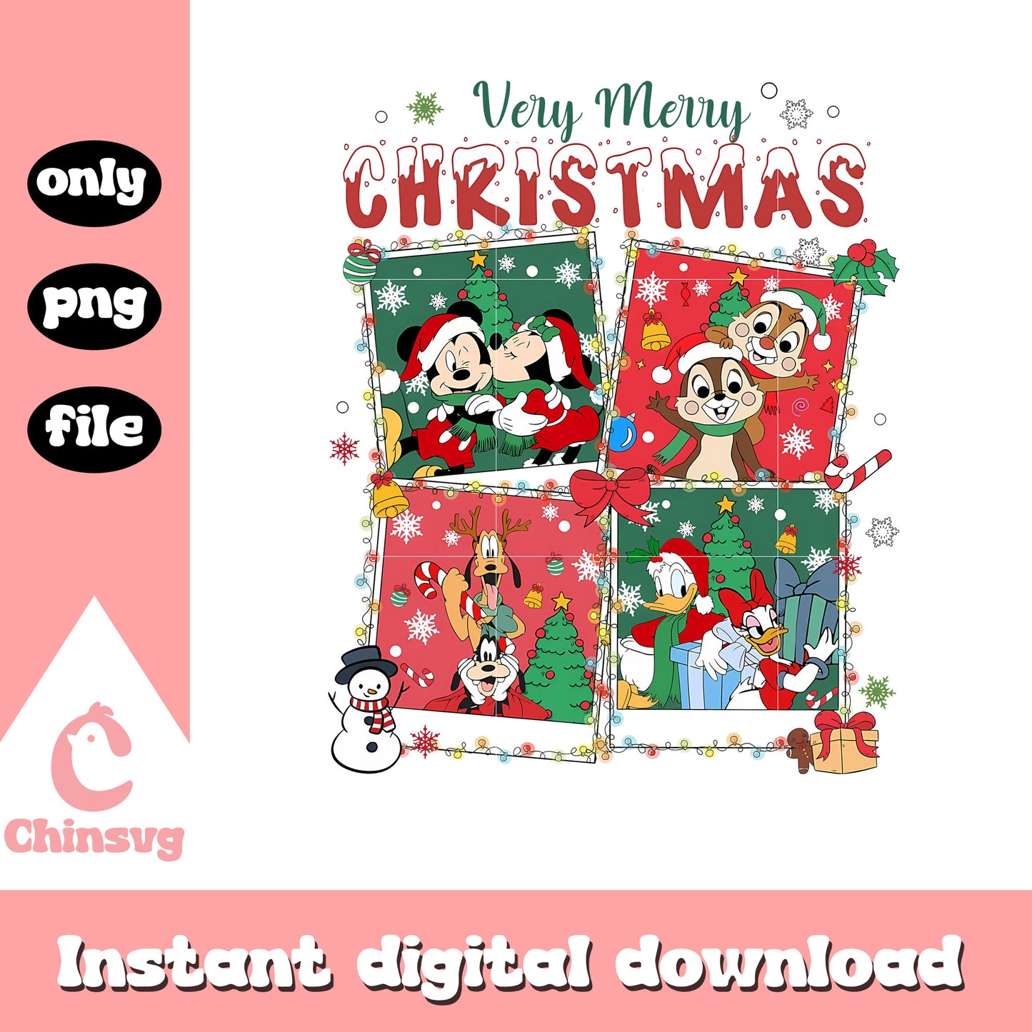 Very merry christmas disney frame png, disney cartoons png