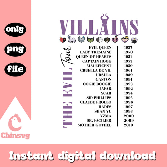 Villains the evil tour disney design png, disney princess movies png