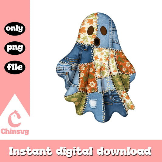 Vinatge denim ghost patchwork design png, happy halloween png