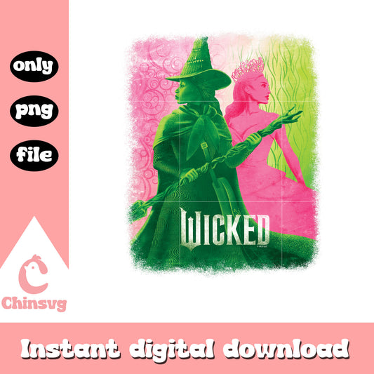 Vintage Elphaba & Glinda characters png, wicked movie cast png