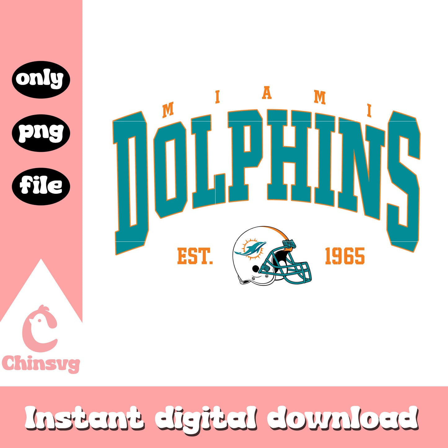 Vintage Miami Dolphins est 1965 football helmet design svg, nfl teams svg