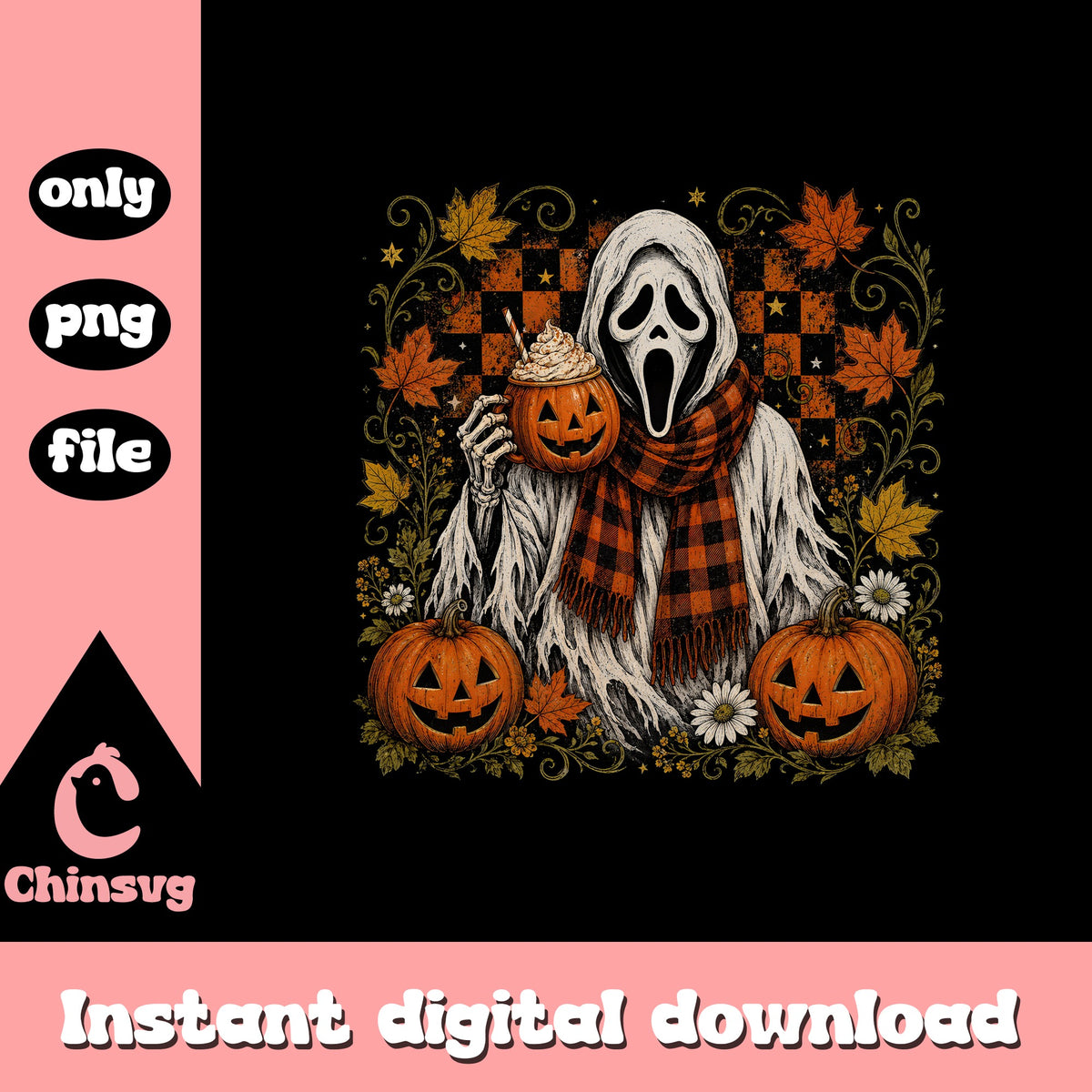 Vintage Ghostface Ghost Halloween PNG, Scream Pumpkin PNG, Fall PNG