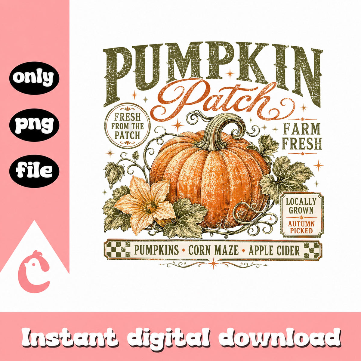 Vintage Pumpkin Patch Farm Fresh PNG, Fall Autumn PNG, Halloween PNG