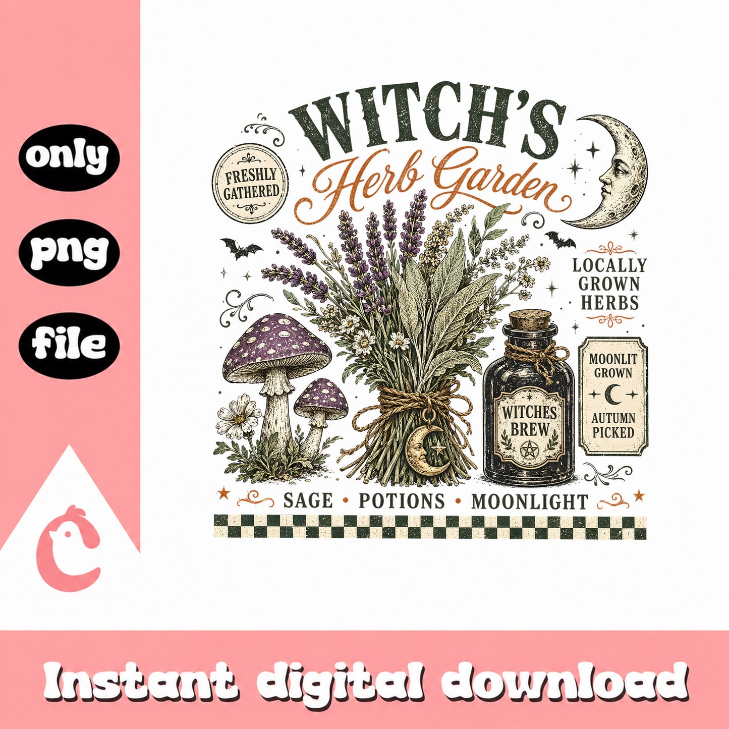 Vintage Witch Herb Garden PNG, Witches Brew Potion PNG, Halloween PNG