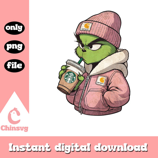 Vintage grinch coffee starbucks design png, grinch coffee png