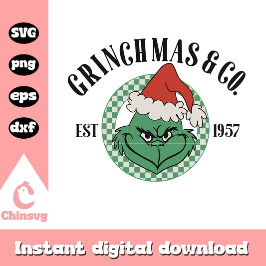 Vintage grinchmas and co est 1957 logo svg, merry grinchmas​ svg
