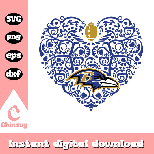 Vintage baltimore  ravens heart logo design svg, espn nfl scores svg