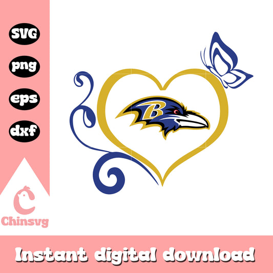 Vintage baltimore ravens logo heart design svg, nfl plus svg