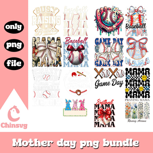 Vintage baseball custume design bundle png, happy mother's day png