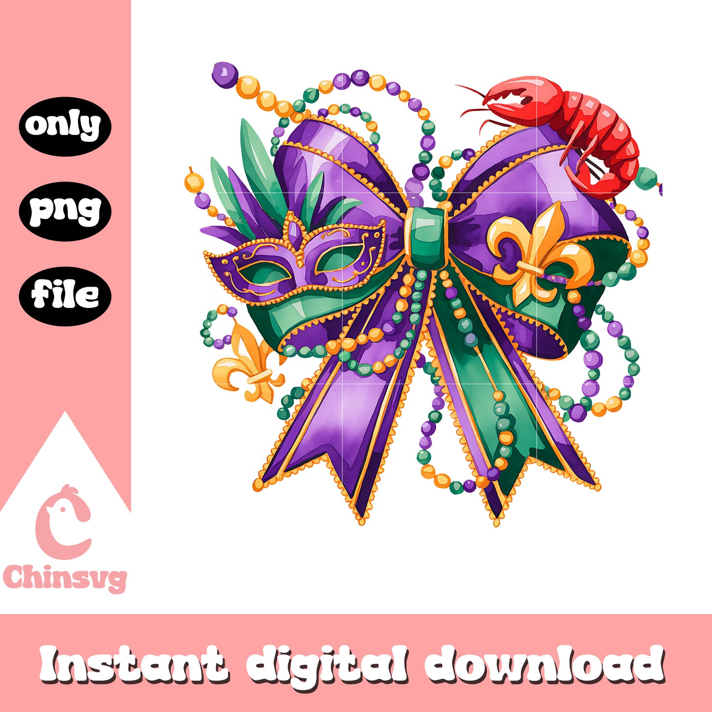 Vintage bow and lobster png, mardi gras png, lobster png