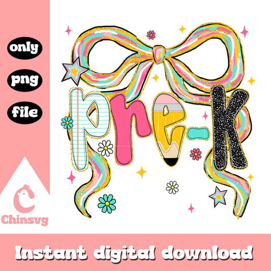 Vintage bow pre-k design png, school day png, back to school png