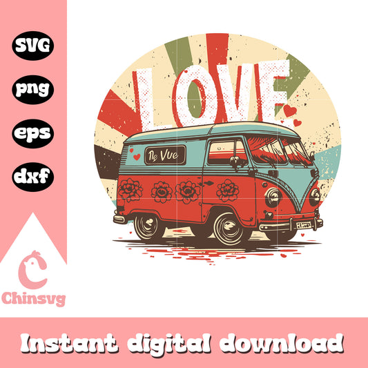 Vintage bus love valentine svg, bus svg, valentine day svg