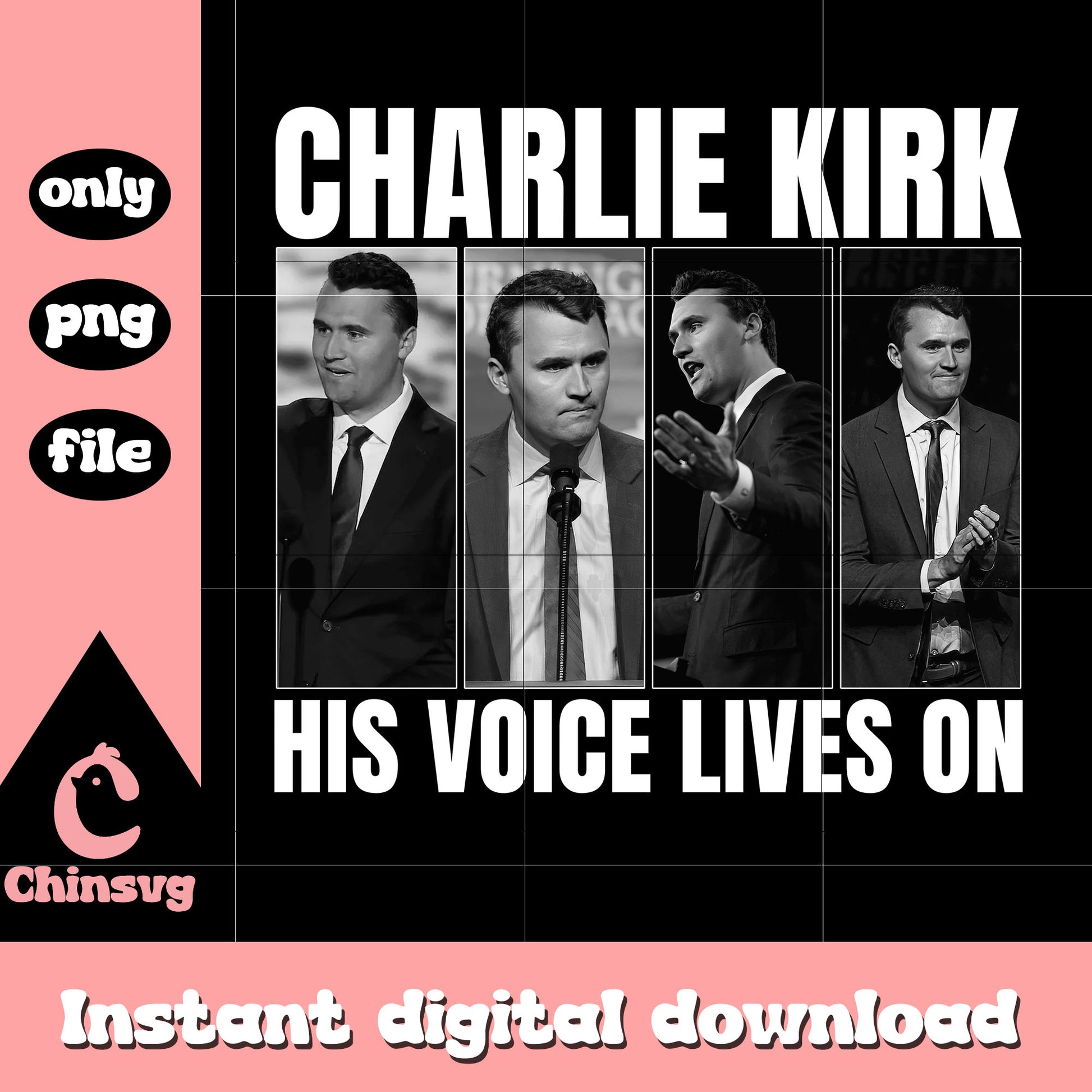 Vintage charlie kirk his voice lives on png, charlie kirk png