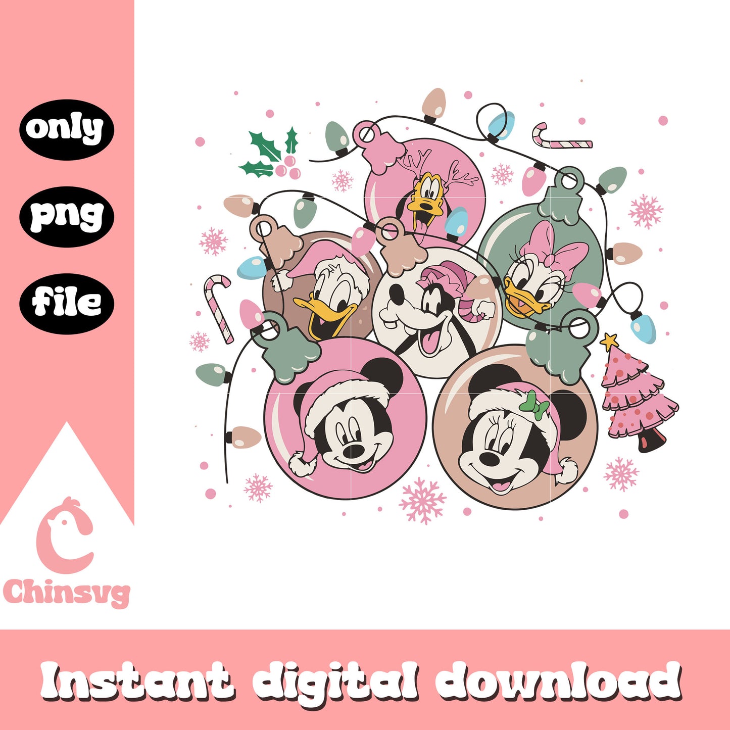 Vintage christmas balls mickey friends face png, retro christmas png