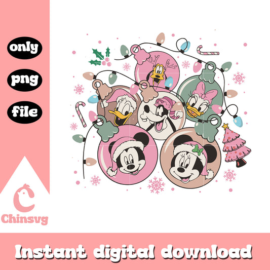 Vintage christmas balls mickey friends face png, retro christmas png
