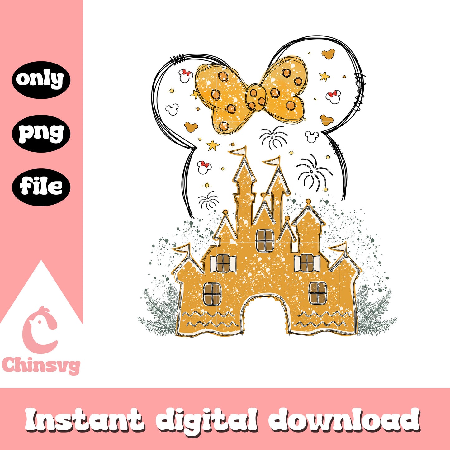 Vintage christmas castle disney minnie png, minnie mouse png