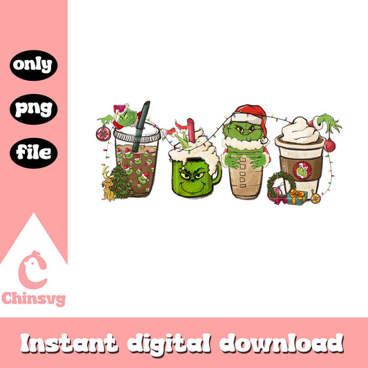 Vintage christmas coffee cups grinch face png, xmas cups png