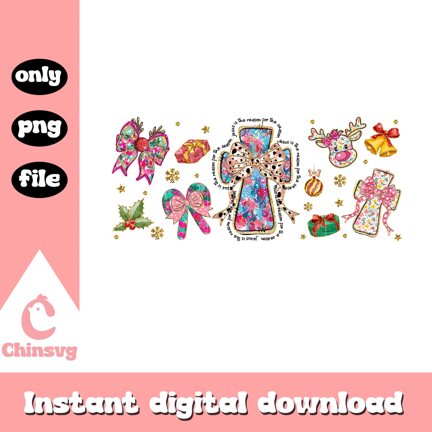 Vintage christmas coquette crucifix clipart png, happy xmas png 