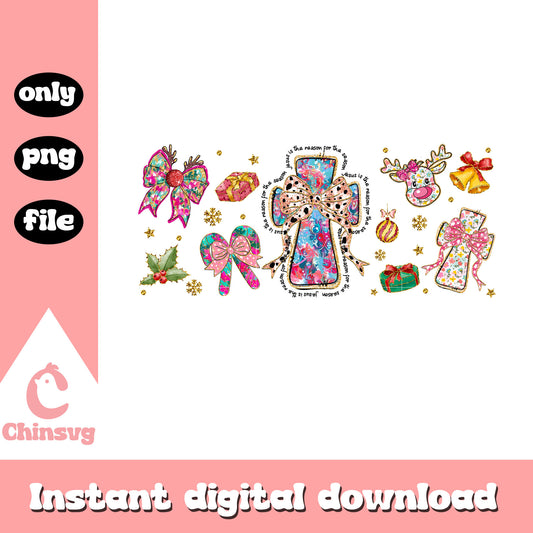 Vintage christmas coquette crucifix clipart png, happy xmas png 