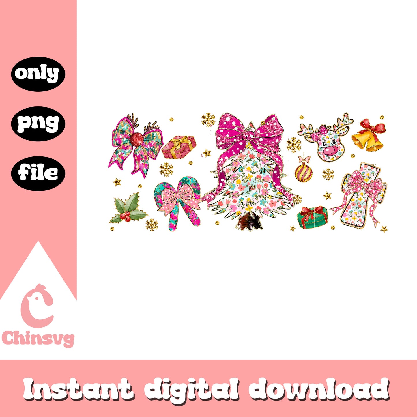 Vintage christmas coquette ornaments png, decor xmas png