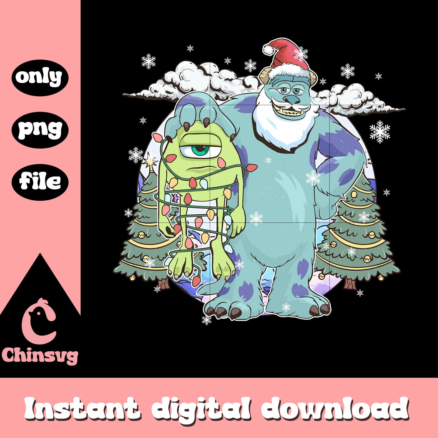 Vintage christmas monsters cartoon png, monster christmas tree png