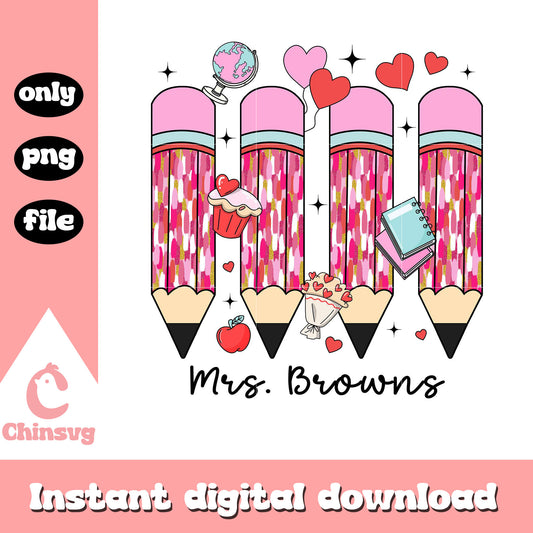 Vintage colorful pencial teacher life valentine png, valentine png