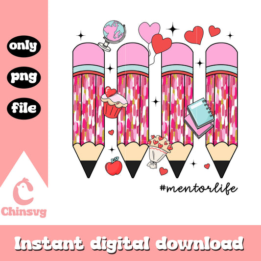 Vintage colorful pencil mentor life valentine png, valentine png