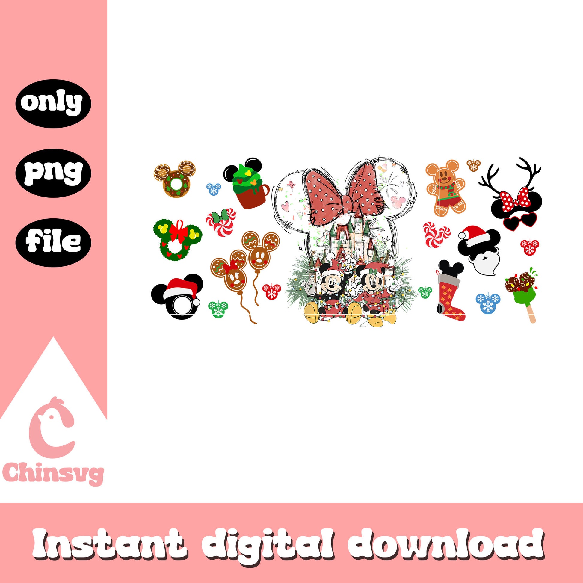 Vintage coquette ear disney christmas png, decoration christmas png