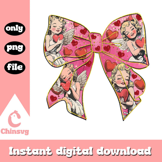 Vintage coquette ribbon cupid valentine png, cupid valentine png