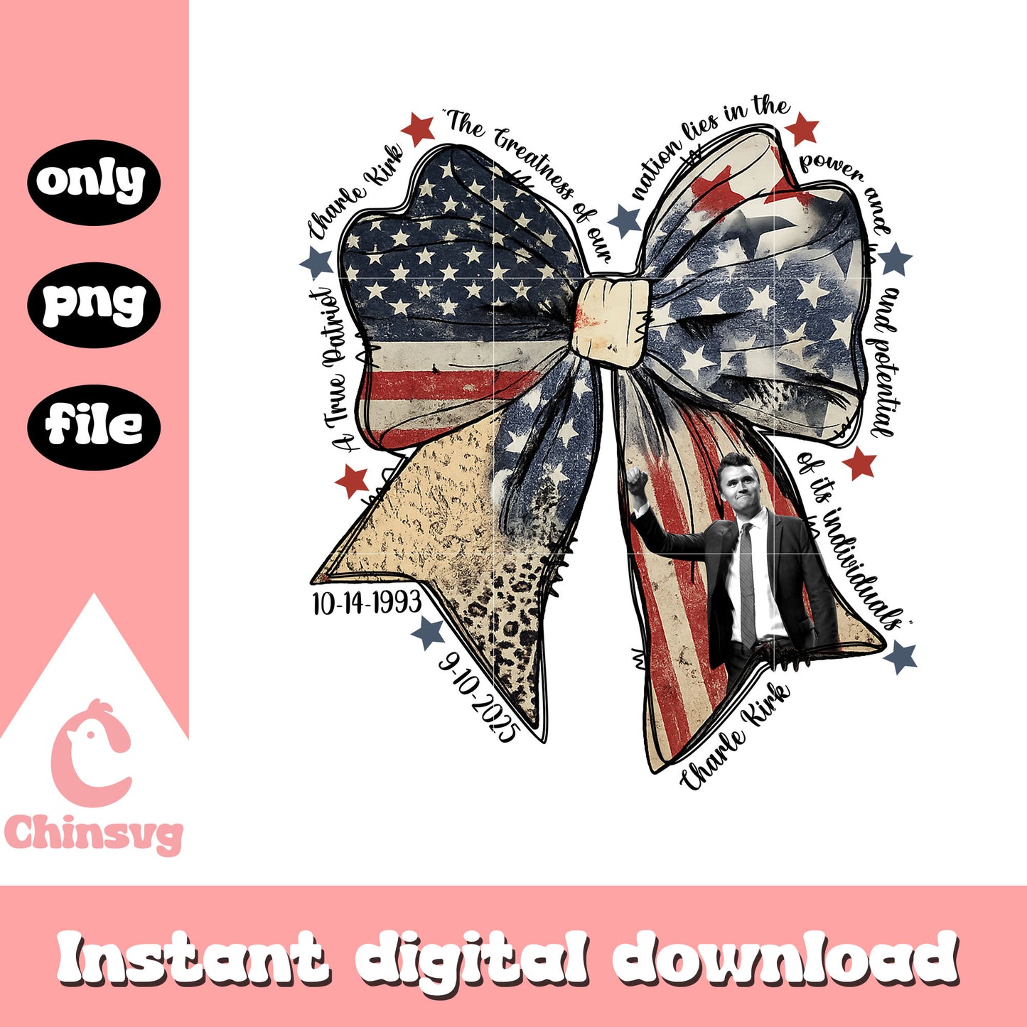 Vintage denim bow charlie kirk png, gavin newsom charlie kirk png