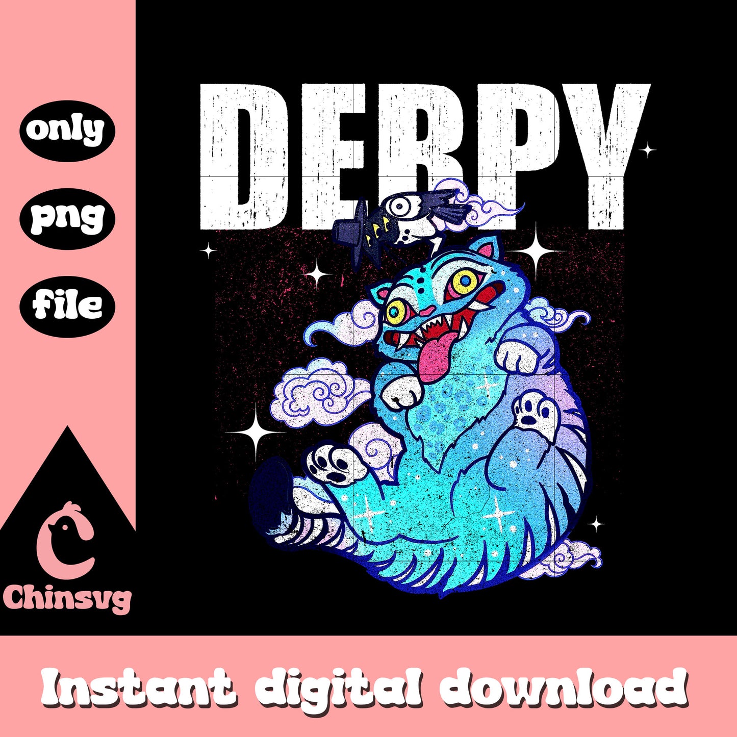 Vintage derpy tiger sussy design png, sussy bird png, huntrix png