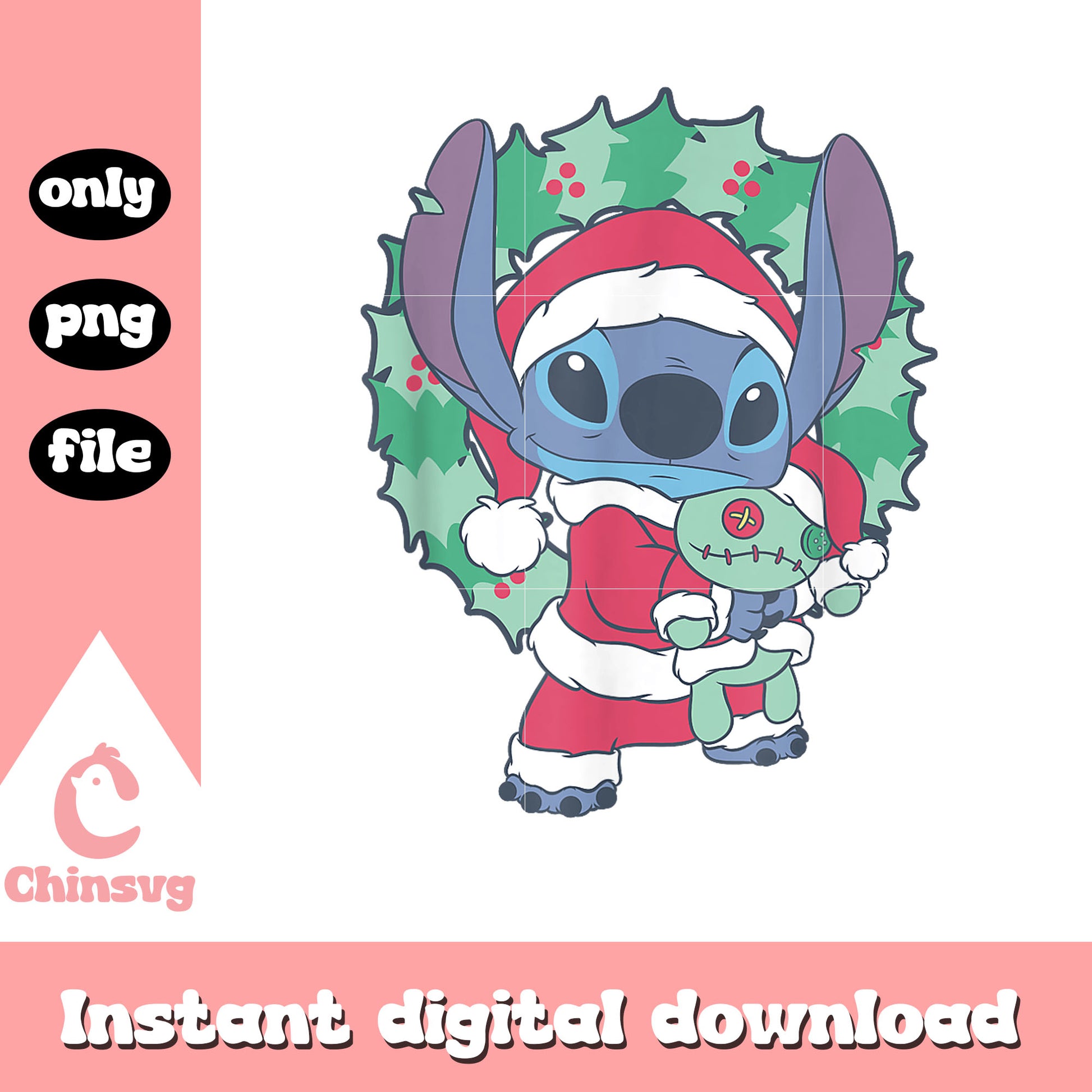 Vintage disney santa stitch christmas wreath png, xmas wreath png
