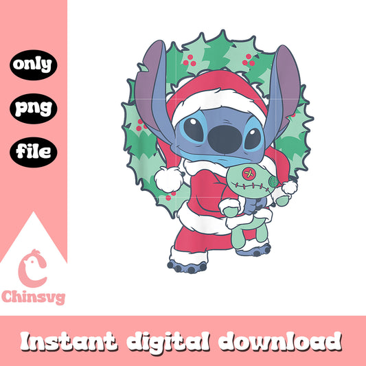 Vintage disney santa stitch christmas wreath png, xmas wreath png