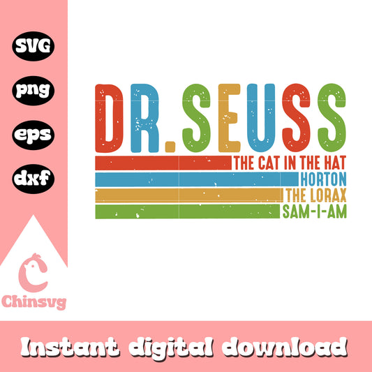 Vintage dr seuss characters design svg, dr seuss cartoons svg