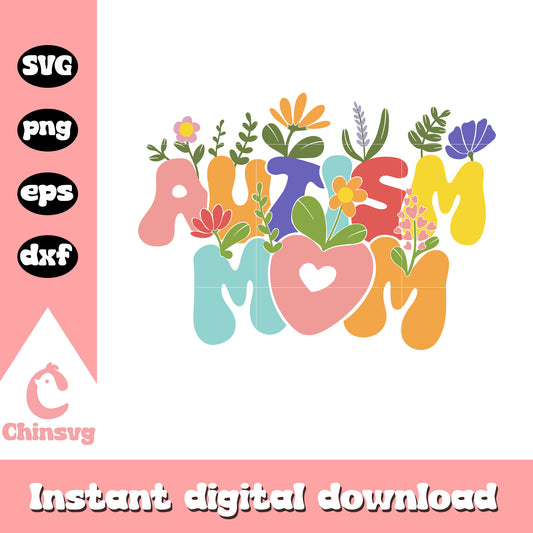 Vintage floral autism mom svg, autism awareness color svg
