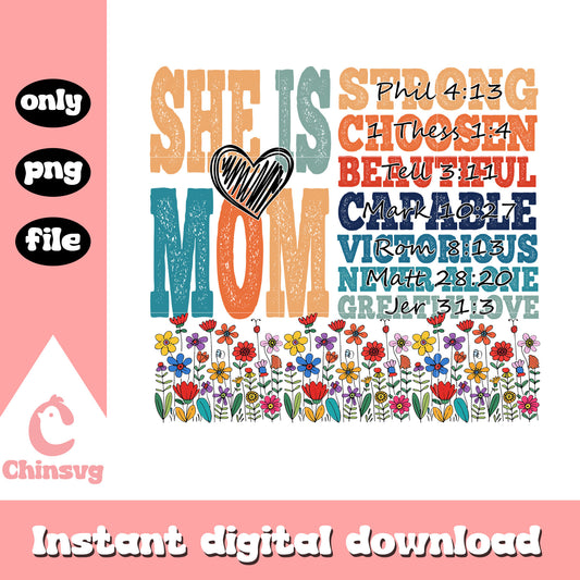 Vintage flowers she is mom png, mother quotes png, flowers png