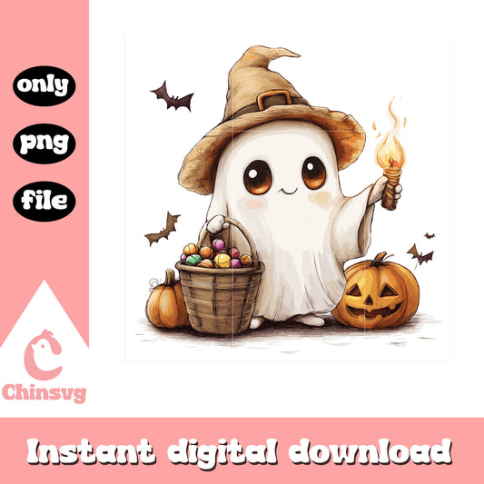 Vintage ghost and halloween candy png, ghost sheet png