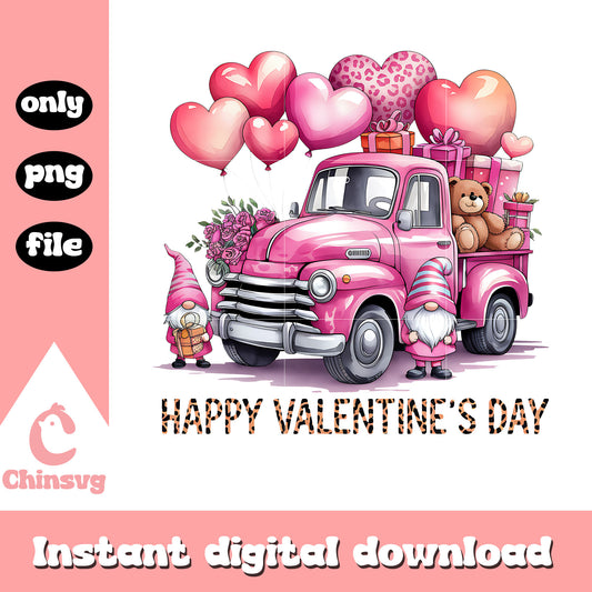 Vintage gnome and truck happy valentine's day png, valentine png