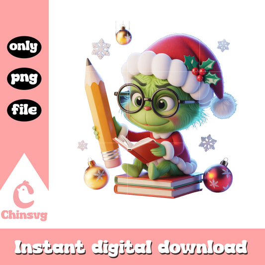 Vintage grinch reading christmas png, merry christmas pic png