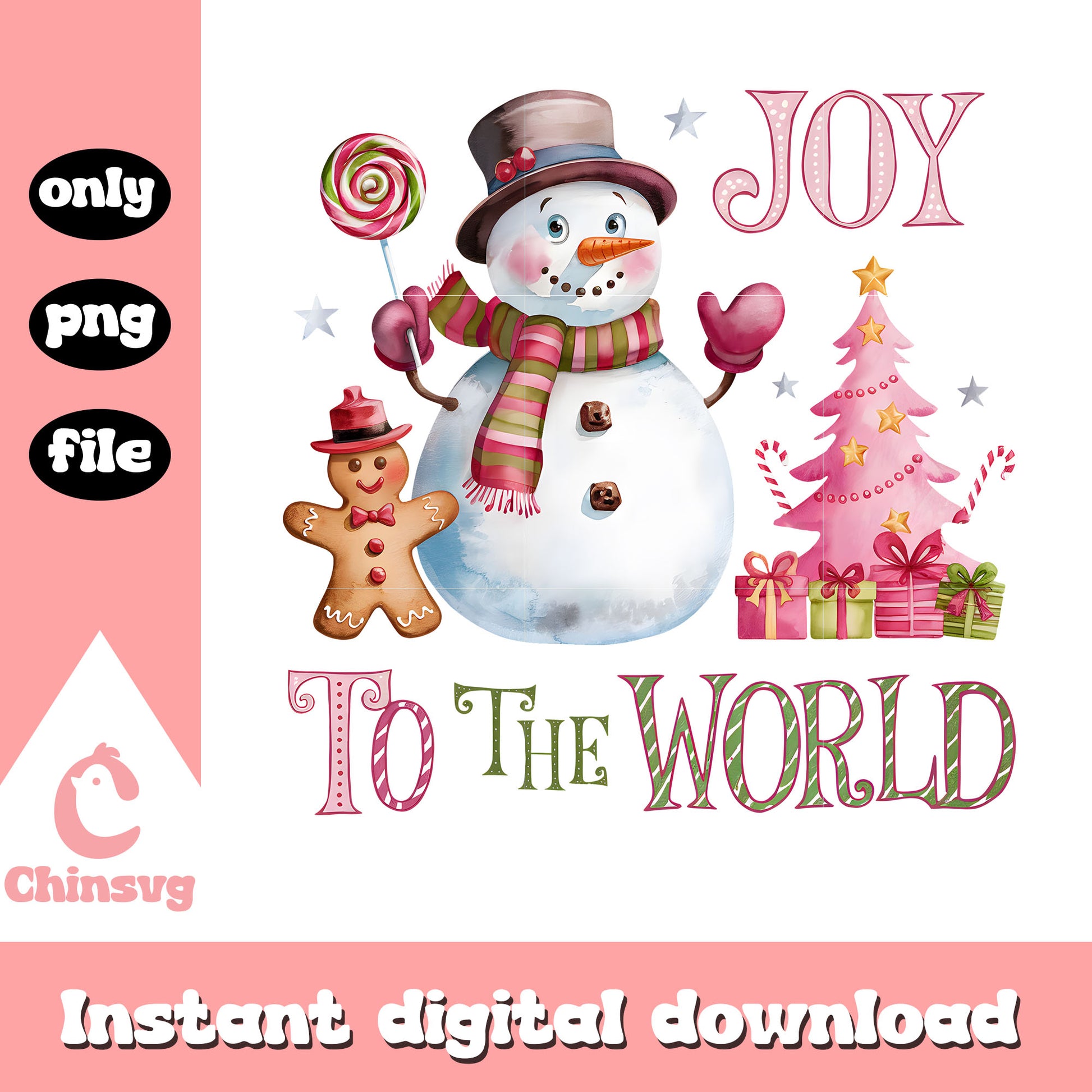 Vintage joy to the world snowman png, christmas snowman png