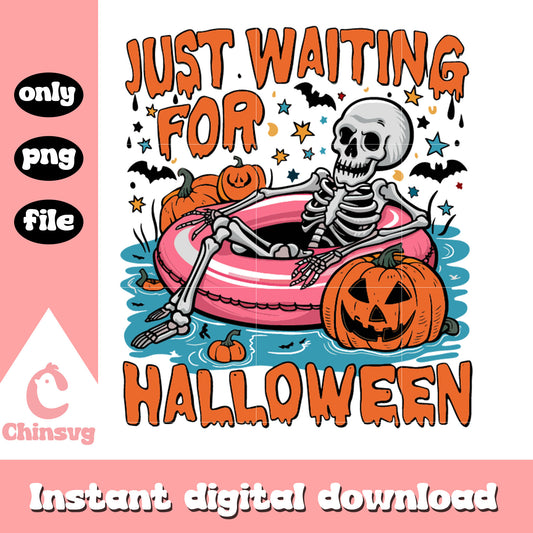 Vintage just waiting for halloween vibes design png, halloween png