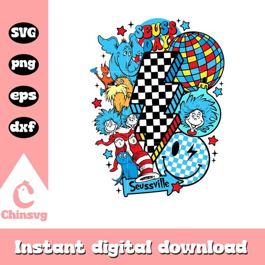 Vintage lightning bolt seuss day design svg, dr seuss day svg