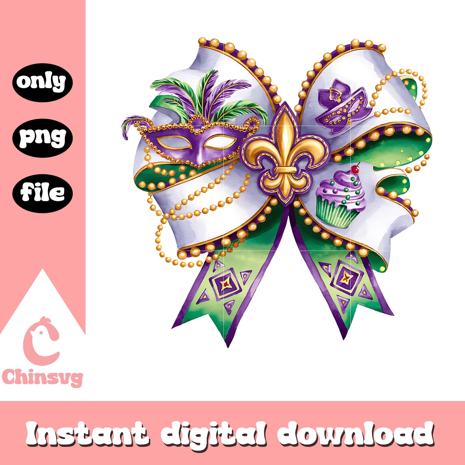 Vintage mardi gras ribbon png, mardi gras decoration png